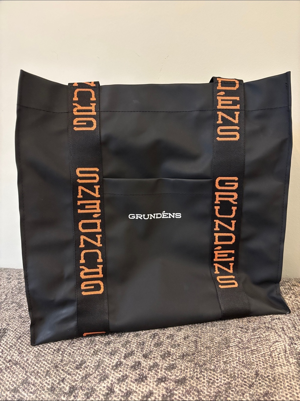Grundéns Shoreman Tote Bag Black Orange Water-Resistant Upcycled Fishing Gear